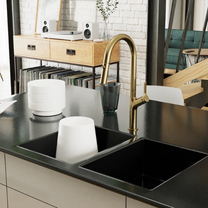 LINSOL TISH PULL-OUT SINK MIXER 463MM BRUSHED BRASS