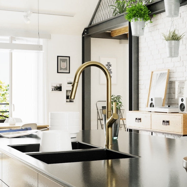 LINSOL TISH PULL-OUT SINK MIXER 463MM BRUSHED BRASS