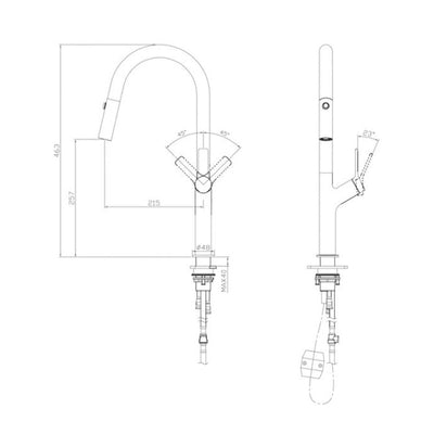 LINSOL TISH PULL-OUT SINK MIXER 463MM BRUSHED BRASS