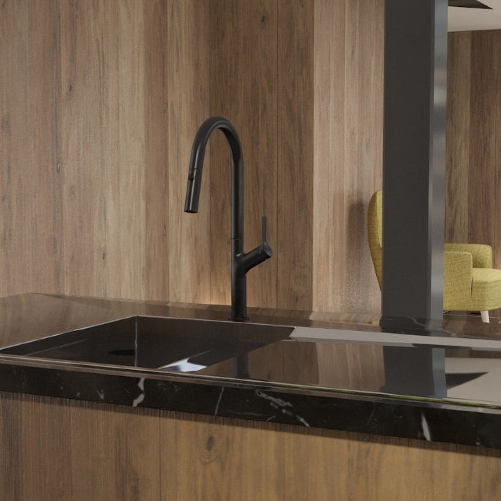 LINSOL TISH PULL-OUT SINK MIXER 463MM MATTE BLACK