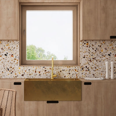 LINSOL TOMMY PULL DOWN SINK MIXER 430MM BRUSHED BRASS AND WHITE