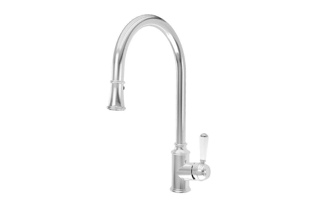 LINSOL TOMMY 35MM PULL DOWN SINK MIXER BRUSHED NICKEL AND WHITE