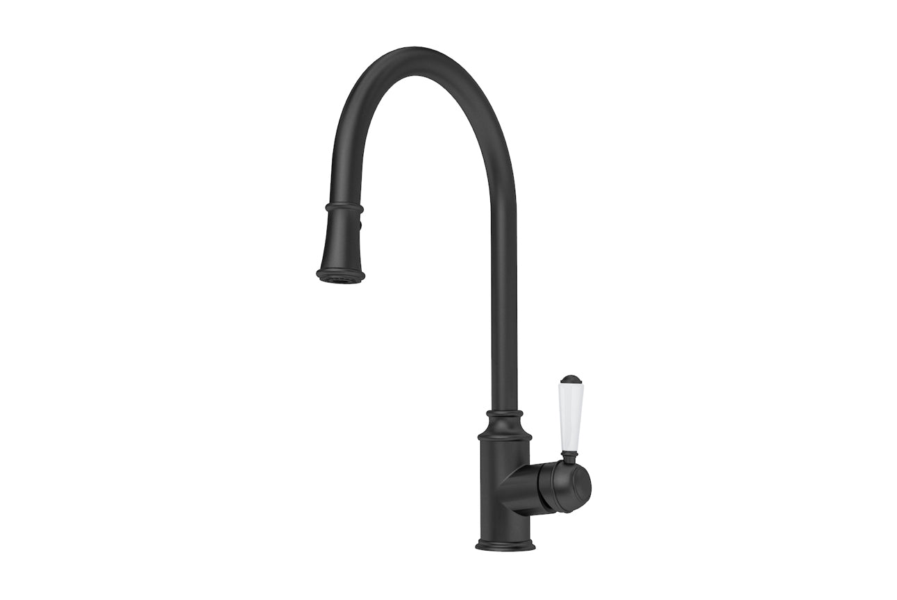 LINSOL TOMMY 35MM PULL DOWN SINK MIXER MATTE BLACK AND WHITE