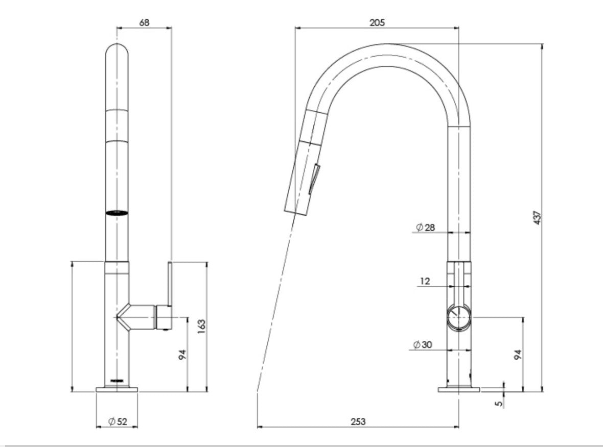 PHOENIX LEXI MKII LEAD FREE PULL OUT SINK MIXER 437MM MATTE BLACK