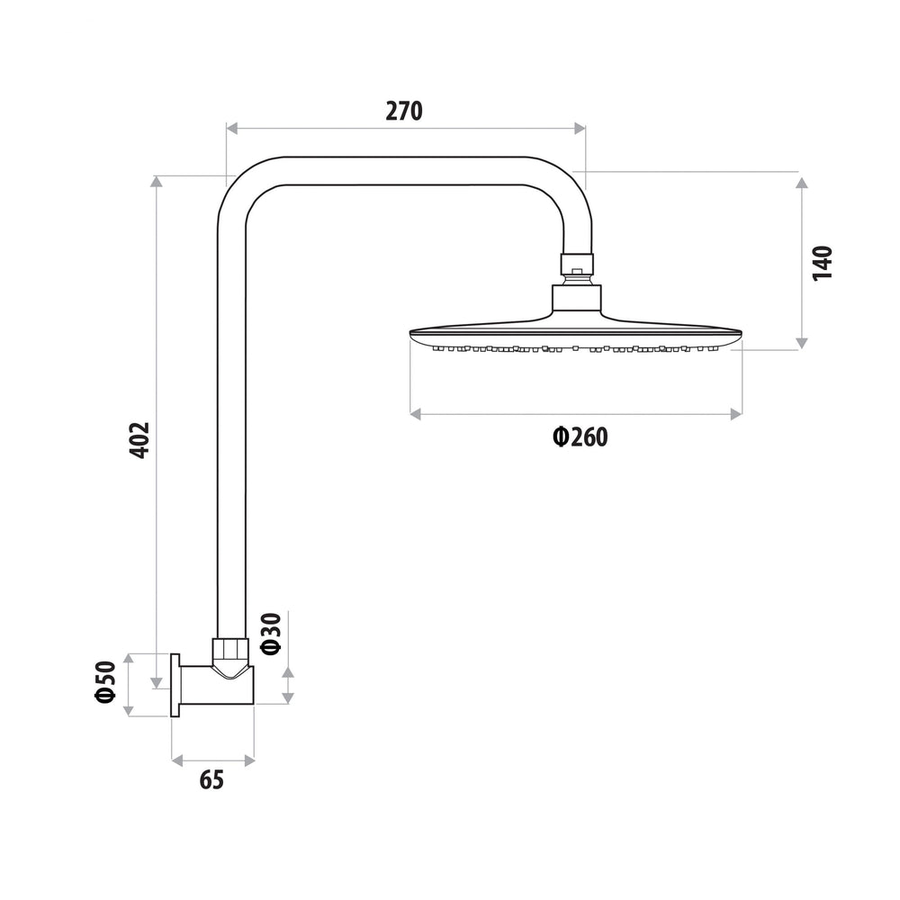 LINKWARE LOUI GOOSENECK SHOWER SET 260MM BRUSHED GOLD