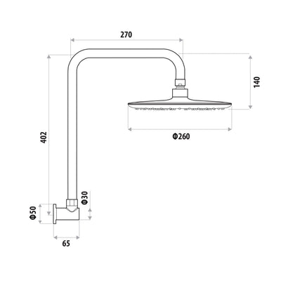 LINKWARE LOUI GOOSENECK SHOWER SET 260MM BRUSHED NICKEL