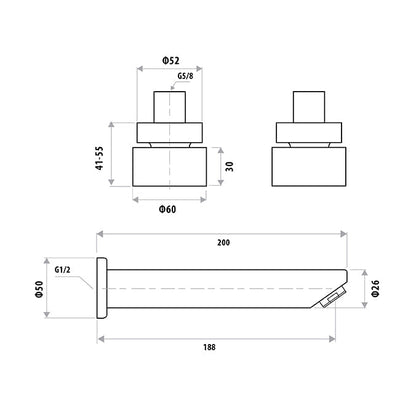 LINKWARE LOUI BATH SET 200MM BRUSHED NICKEL