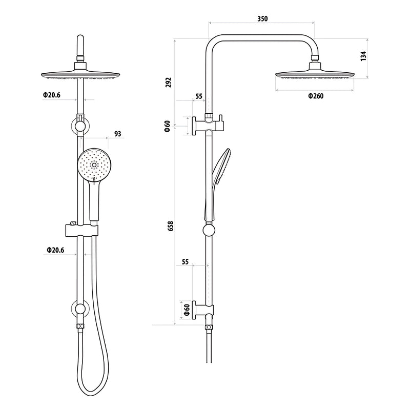 LINKWARE LOUI TWIN SHOWER WITH RAIL GUN METAL