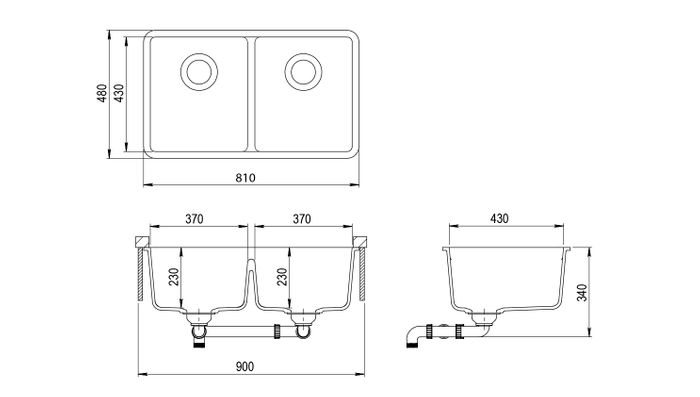 INSPIRE VIVA GRANITE KITCHEN SINK DOUBLE BOWL WHITE 810MM