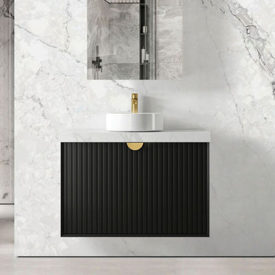 OTTI MARLO MATTE BLACK 900MM SINGLE BOWL WALL HUNG VANITY