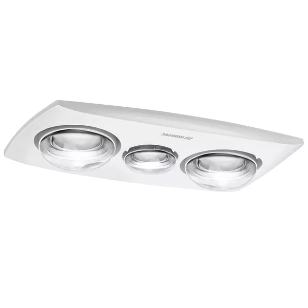 MARTEC CONTOUR 2 3-IN-1 BATHROOM HEATER WITH 2 HEAT LAMPS, EXHAUST FAN AND 8W LED LIGHT SILVER