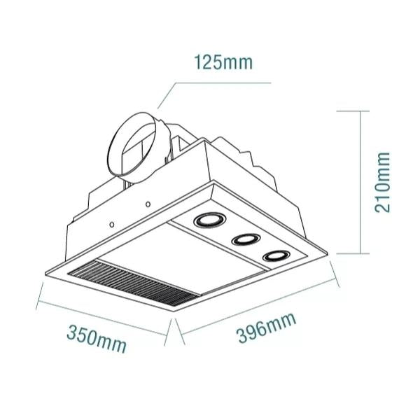 MARTEC LINEAR MINI 1000W HALOGEN 3 IN 1 BATHROOM HEATER & HIGH EXTRACTION EXHAUST FAN WITH LED LIGHT WHITE