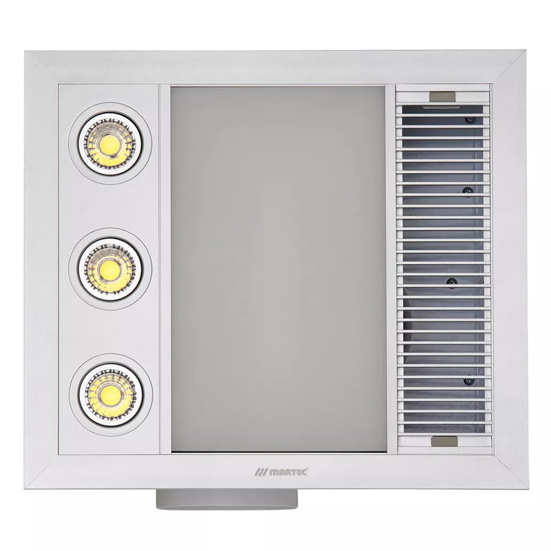 MARTEC LINEAR MINI 3-IN-1 BATHROOM HEATER WITH 3 HEAT LAMPS, EXHAUST FAN AND LED LIGHT SILVER