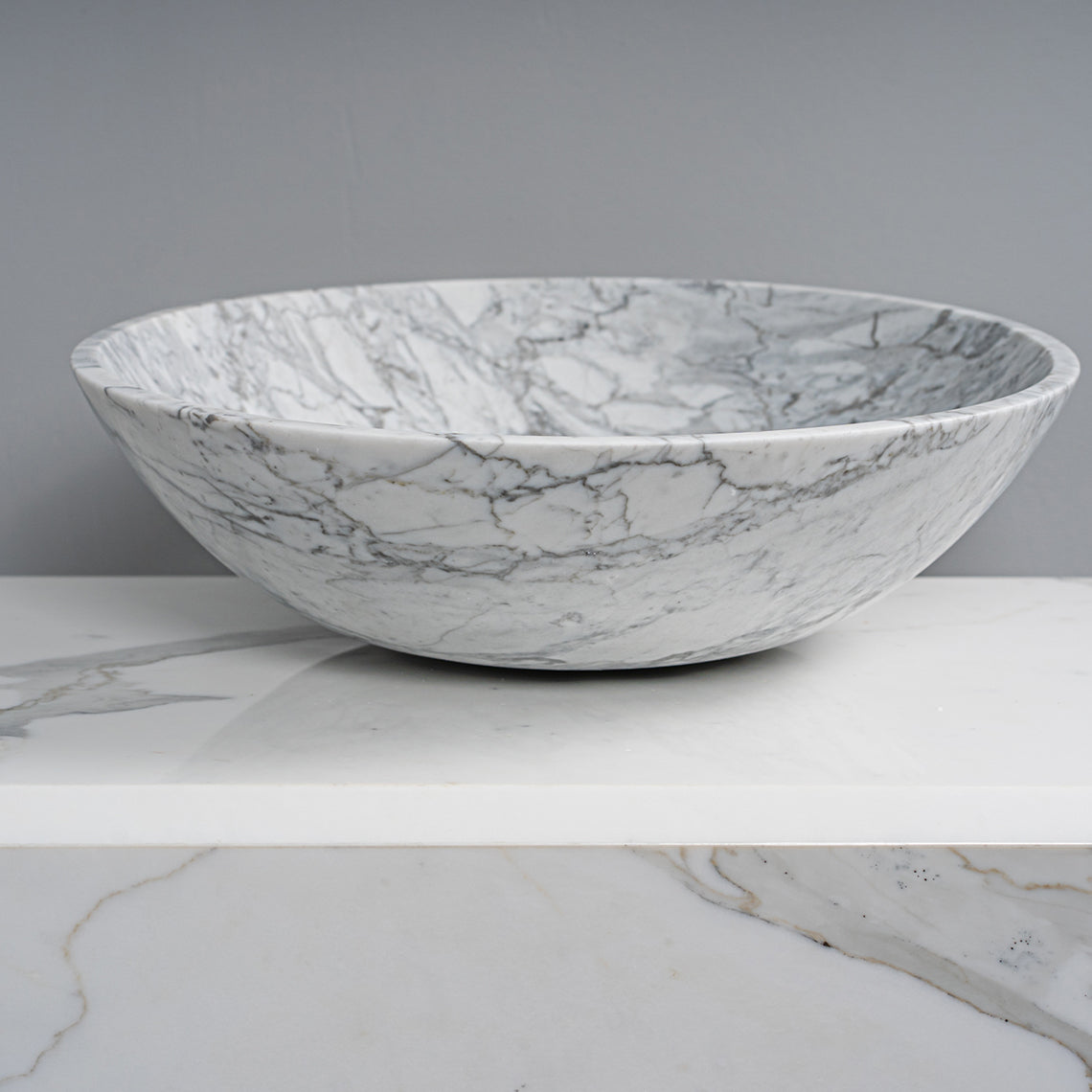 GALLARIA ABELLO ROUND ABOVE COUNTER STONE BASIN VENATO CARRARA 430MM