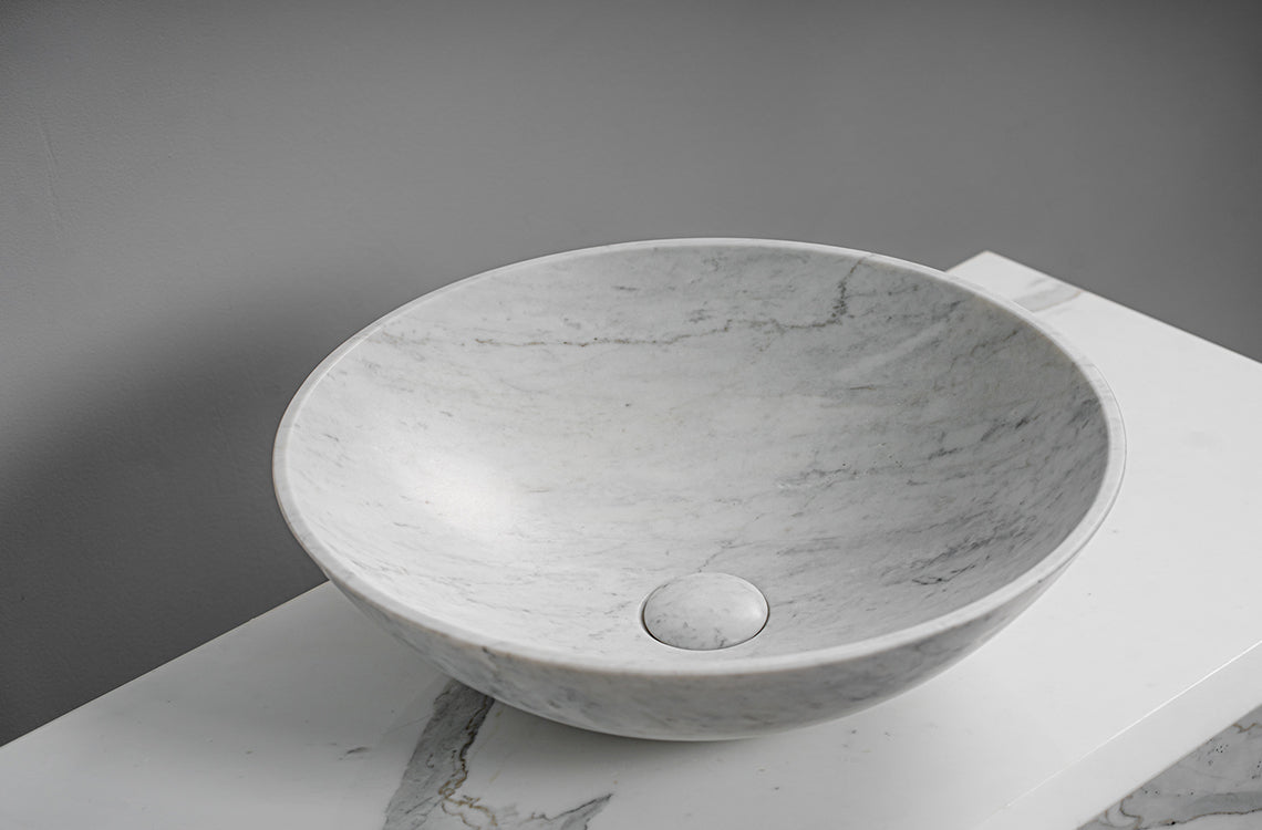 GALLARIA ADALA ROUND ABOVE COUNTER STONE BASIN BIANCO CARRARA 430MM