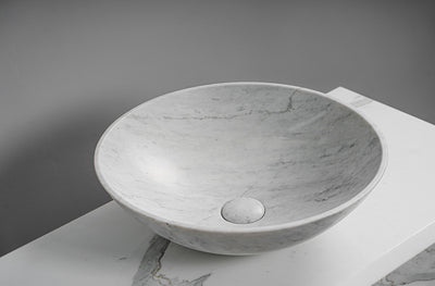 GALLARIA ADALA ROUND ABOVE COUNTER STONE BASIN BIANCO CARRARA 430MM