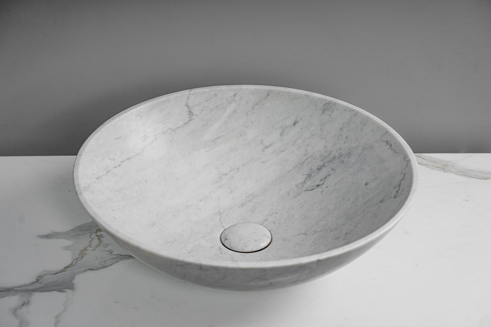 GALLARIA ADALA ROUND ABOVE COUNTER STONE BASIN BIANCO CARRARA 430MM