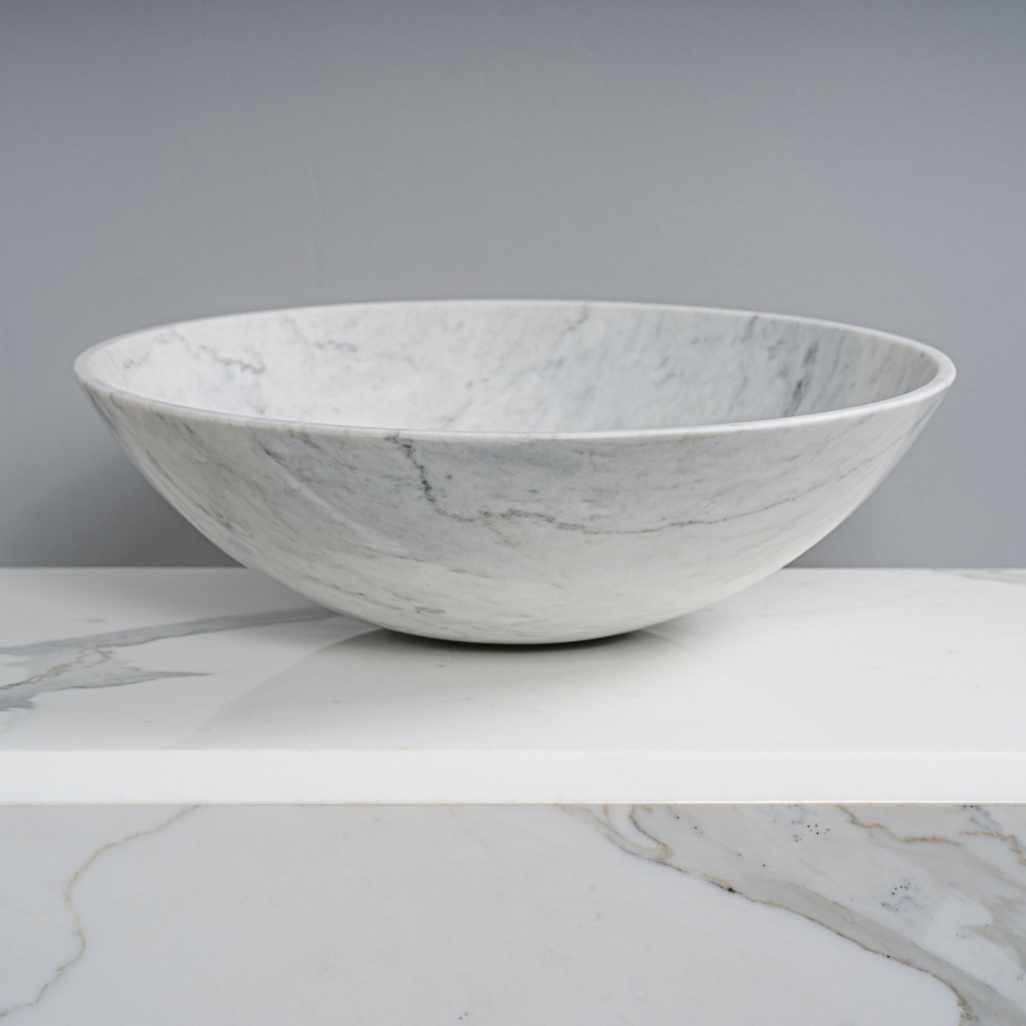 GALLARIA ADALA ROUND ABOVE COUNTER STONE BASIN BIANCO CARRARA 430MM