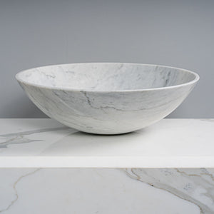 GALLARIA ADALA ROUND ABOVE COUNTER STONE BASIN BIANCO CARRARA 430MM