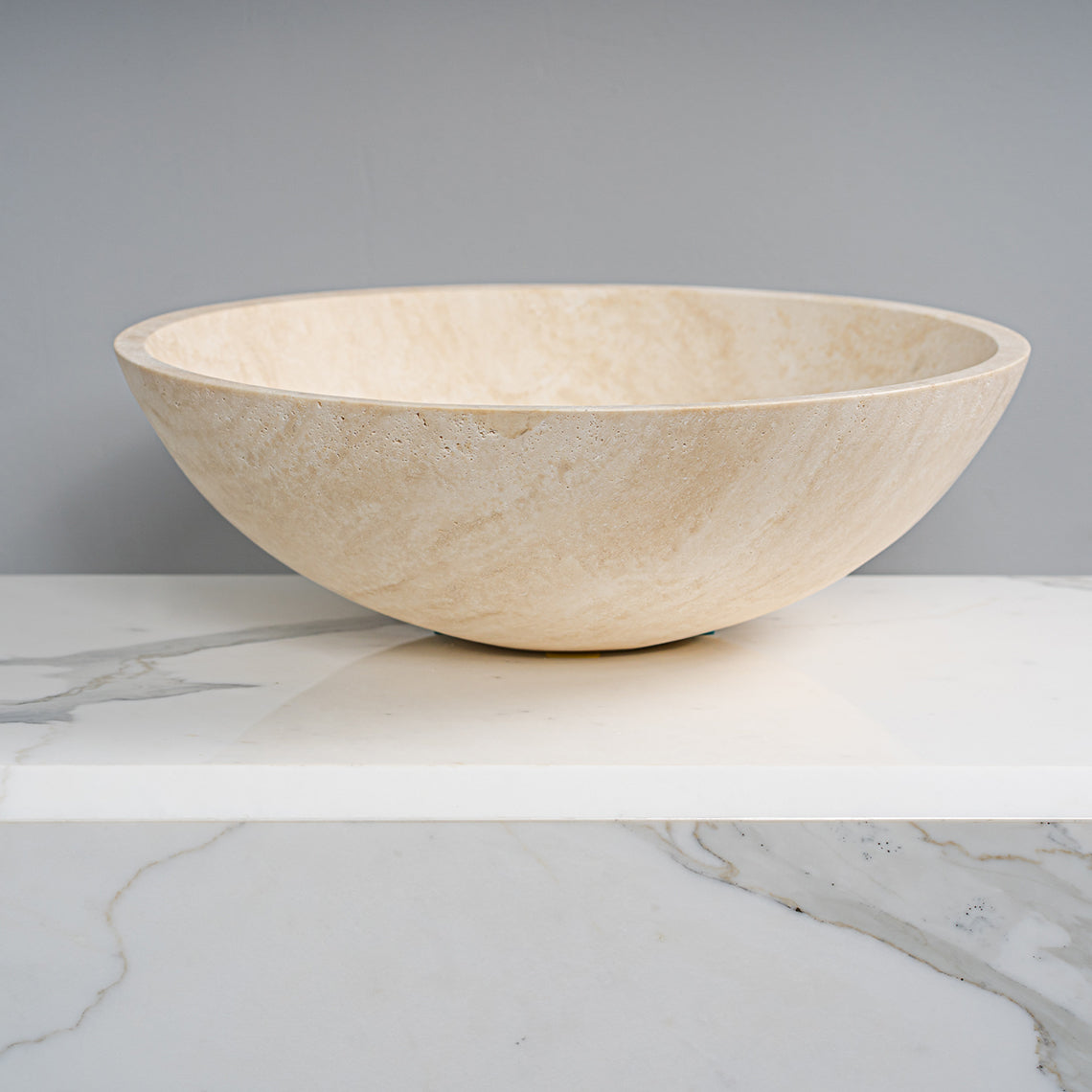 GALLARIA CETTI ROUND ABOVE COUNTER STONE BASIN ULTRA WHITE TRAVERTINE 430MM