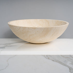 GALLARIA CETTI ROUND ABOVE COUNTER STONE BASIN ULTRA WHITE TRAVERTINE 430MM