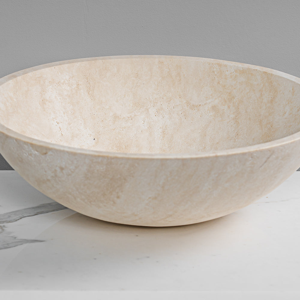GALLARIA CETTI ROUND ABOVE COUNTER STONE BASIN ULTRA WHITE TRAVERTINE 430MM