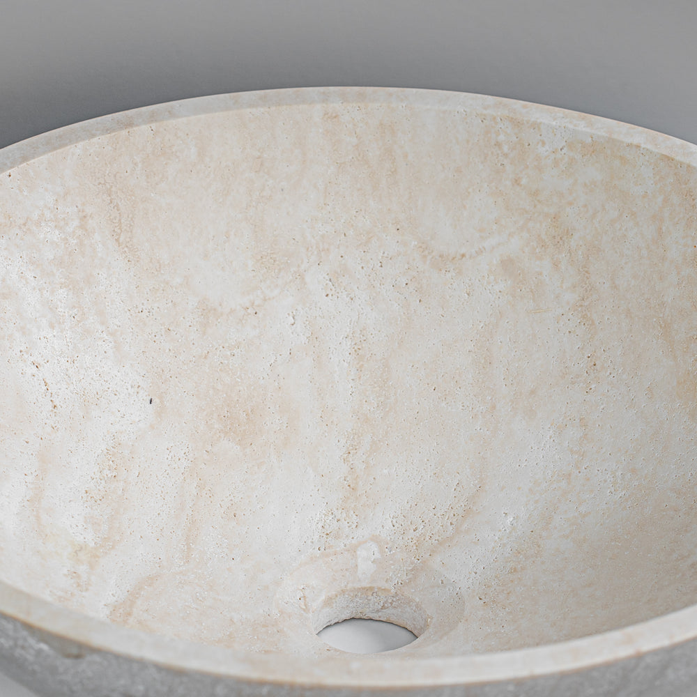 GALLARIA CETTI ROUND ABOVE COUNTER STONE BASIN ULTRA WHITE TRAVERTINE 430MM