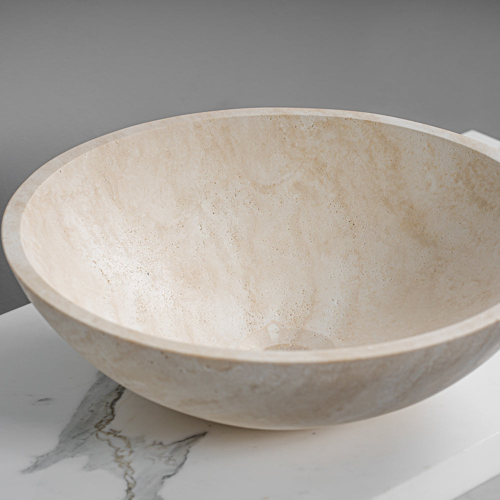 GALLARIA CETTI ROUND ABOVE COUNTER STONE BASIN ULTRA WHITE TRAVERTINE 430MM