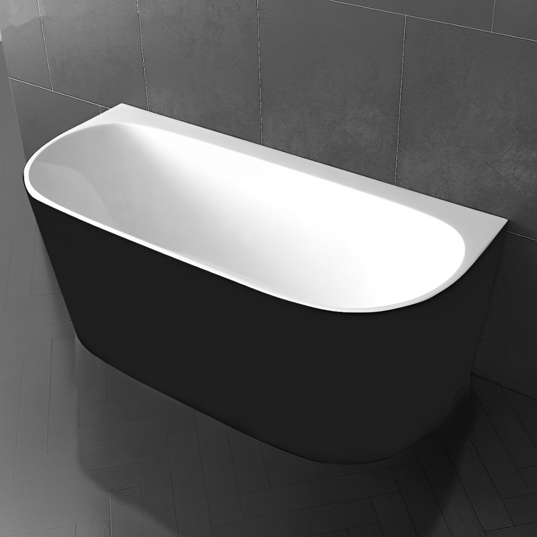 POSEIDON ELIVIA BACK TO WALL BATHTUB MATTE BLACK AND MATTE WHITE (AVAILABLE IN 1400MM, 1500MM AND 1700MM)