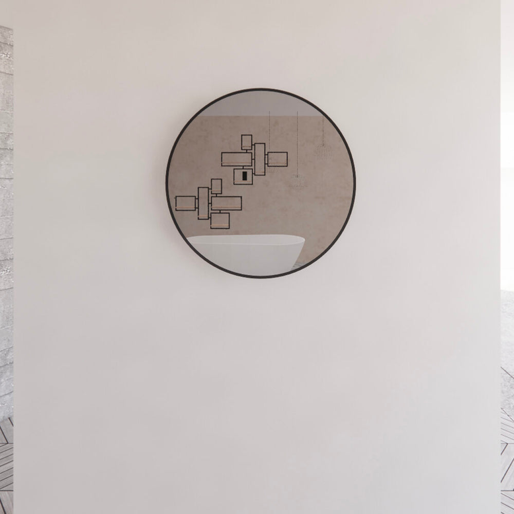 RIVA FRAMED ROUND MIRROR WALL MOUNTED BLACK 800X800MM