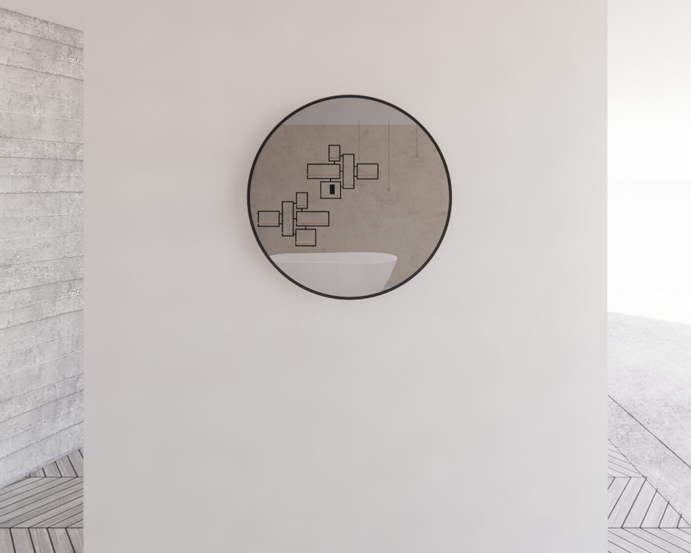 RIVA FRAMED ROUND MIRROR WALL MOUNTED BLACK 800X800MM
