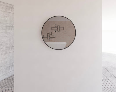RIVA FRAMED ROUND MIRROR WALL MOUNTED BLACK 800X800MM