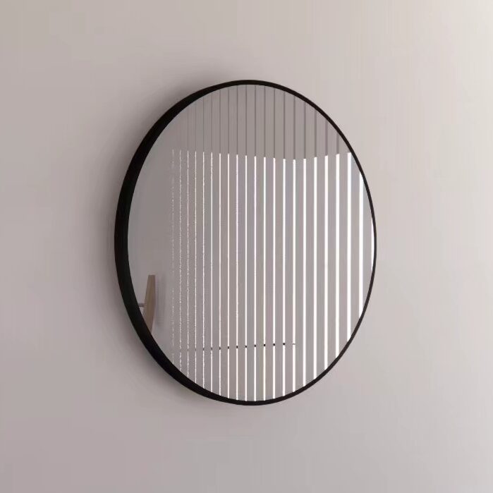 RIVA FRAMED ROUND MIRROR WALL MOUNTED BLACK 600MM
