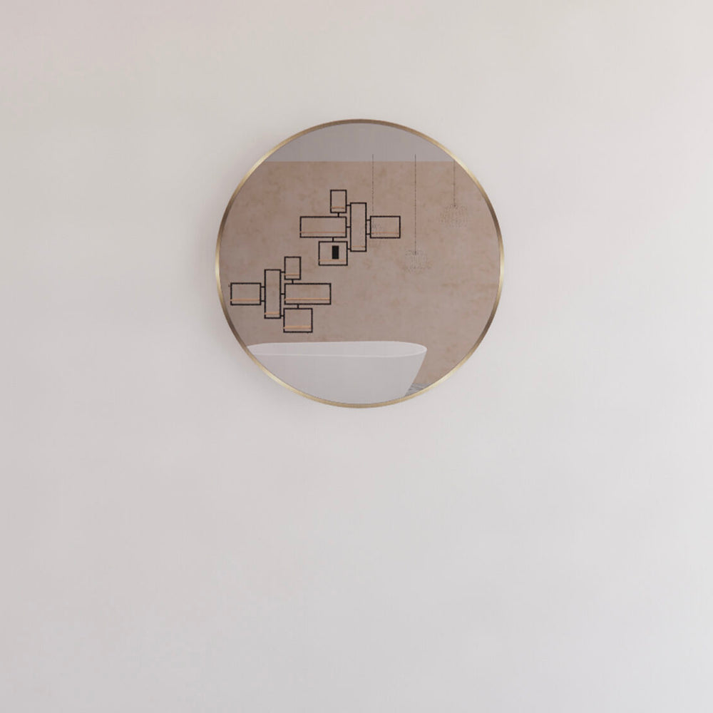 RIVA FRAMED ROUND MIRROR WALL MOUNTED GOLD 600X600MM