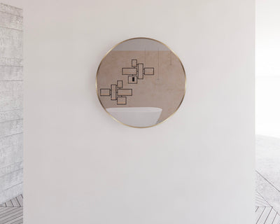 RIVA FRAMED ROUND MIRROR WALL MOUNTED GOLD 600X600MM