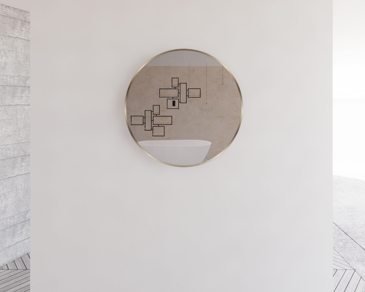 RIVA FRAMED ROUND MIRROR WALL MOUNTED GOLD 800X800MM