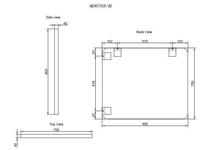RIVA FRAMED MIRROR RECTANGLE WALL MOUNTED BLACK 750X900MM
