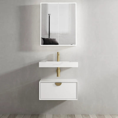 OTTI MOONLIGHT WHITE 600MM SINGLE BOWL WALL HUNG CABINET AND BASIN