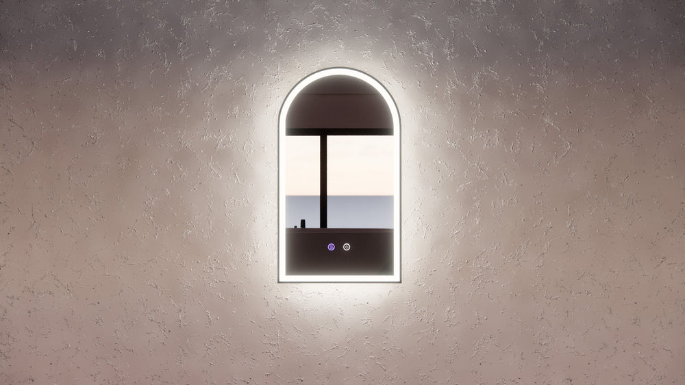 RIVA AR2 FRAMED ARCH LED MIRROR 3 COLOUR LIGHTS BLACK 450X800MM