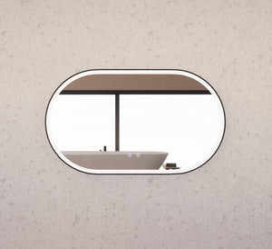 RIVA O1 FRAMED OVAL LED MIRROR 3 COLOUR LIGHTS BLACK 1200X700MM