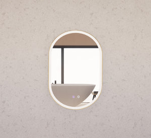 RIVA O1 FRAMED OVAL LED MIRROR 3 COLOUR LIGHTS GOLD 600X900MM