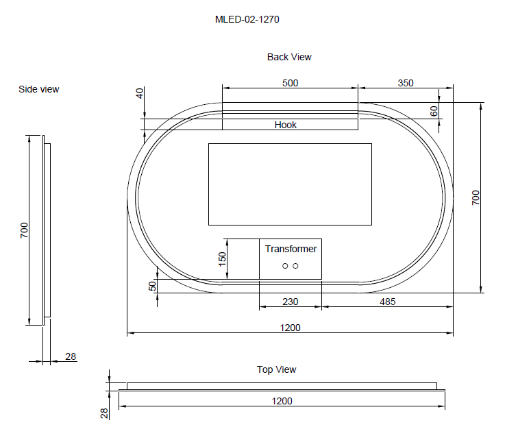 RIVA O2 FRAMELESS BACKLIT OVAL LED MIRROR 3 COLOUR LIGHTS 1200X700MM