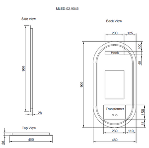 RIVA O2 FRAMELESS BACKLIT OVAL LED MIRROR 3 COLOUR LIGHTS 450X900MM