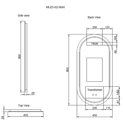 RIVA O2 FRAMELESS BACKLIT OVAL LED MIRROR 3 COLOUR LIGHTS 450X900MM