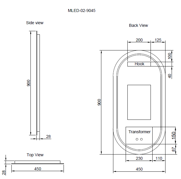 RIVA O2 FRAMELESS BACKLIT OVAL LED MIRROR 3 COLOUR LIGHTS 450X900MM