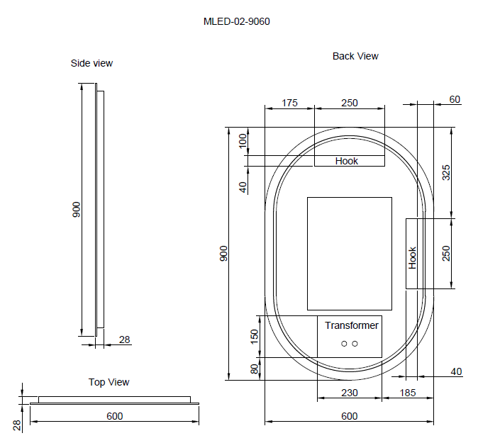 RIVA O2 FRAMELESS BACKLIT OVAL LED MIRROR 3 COLOUR LIGHTS 600X900MM