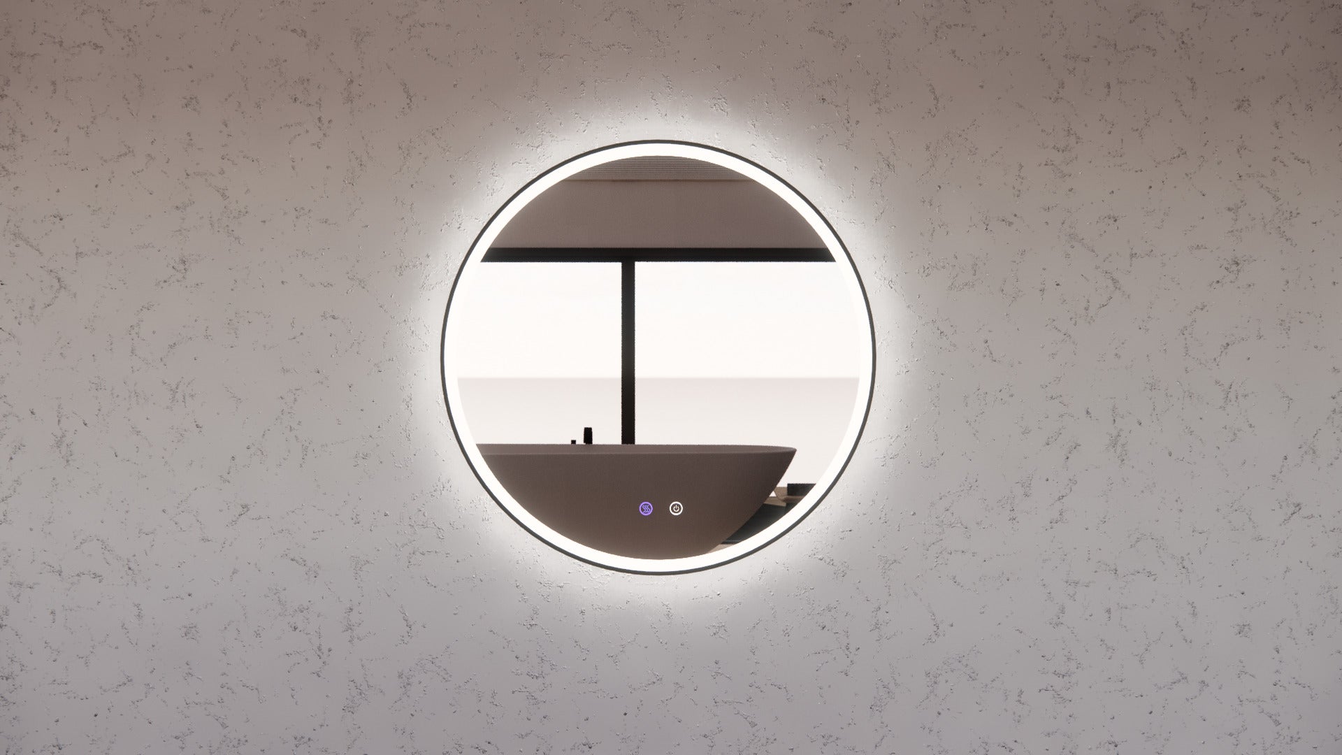 RIVA R3 FRAMED ROUND LED MIRROR 3 COLOUR LIGHTS BLACK 800X800MM