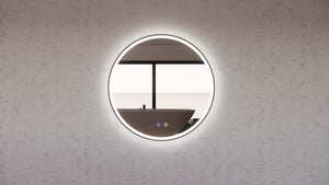RIVA R3 FRAMED ROUND LED MIRROR 3 COLOUR LIGHTS BLACK 800X800MM