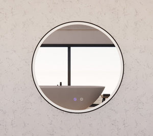 RIVA R3 FRAMED ROUND LED MIRROR 3 COLOUR LIGHTS BLACK 800X800MM