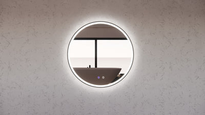 RIVA R3 FRAMED ROUND LED MIRROR 3 COLOUR LIGHTS BLACK 600X600MM